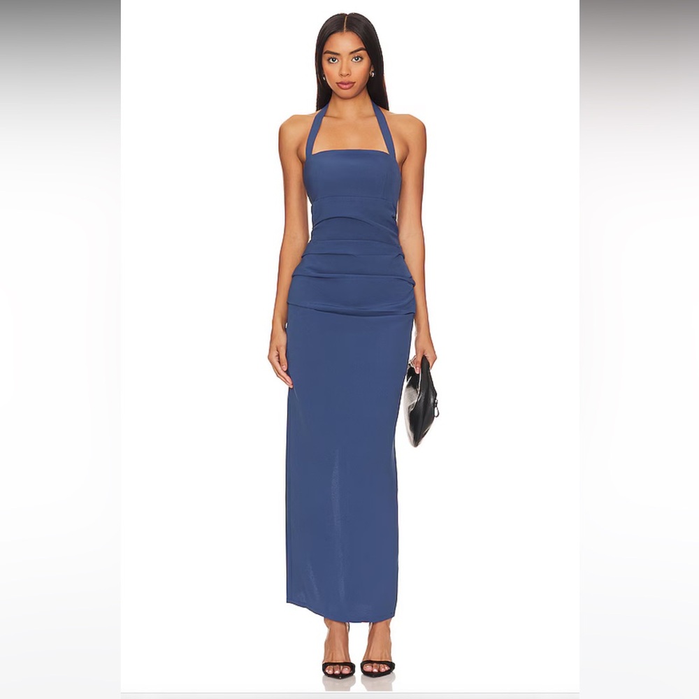 Lioness Strapless Halter Maxi Dress in Navy Blue